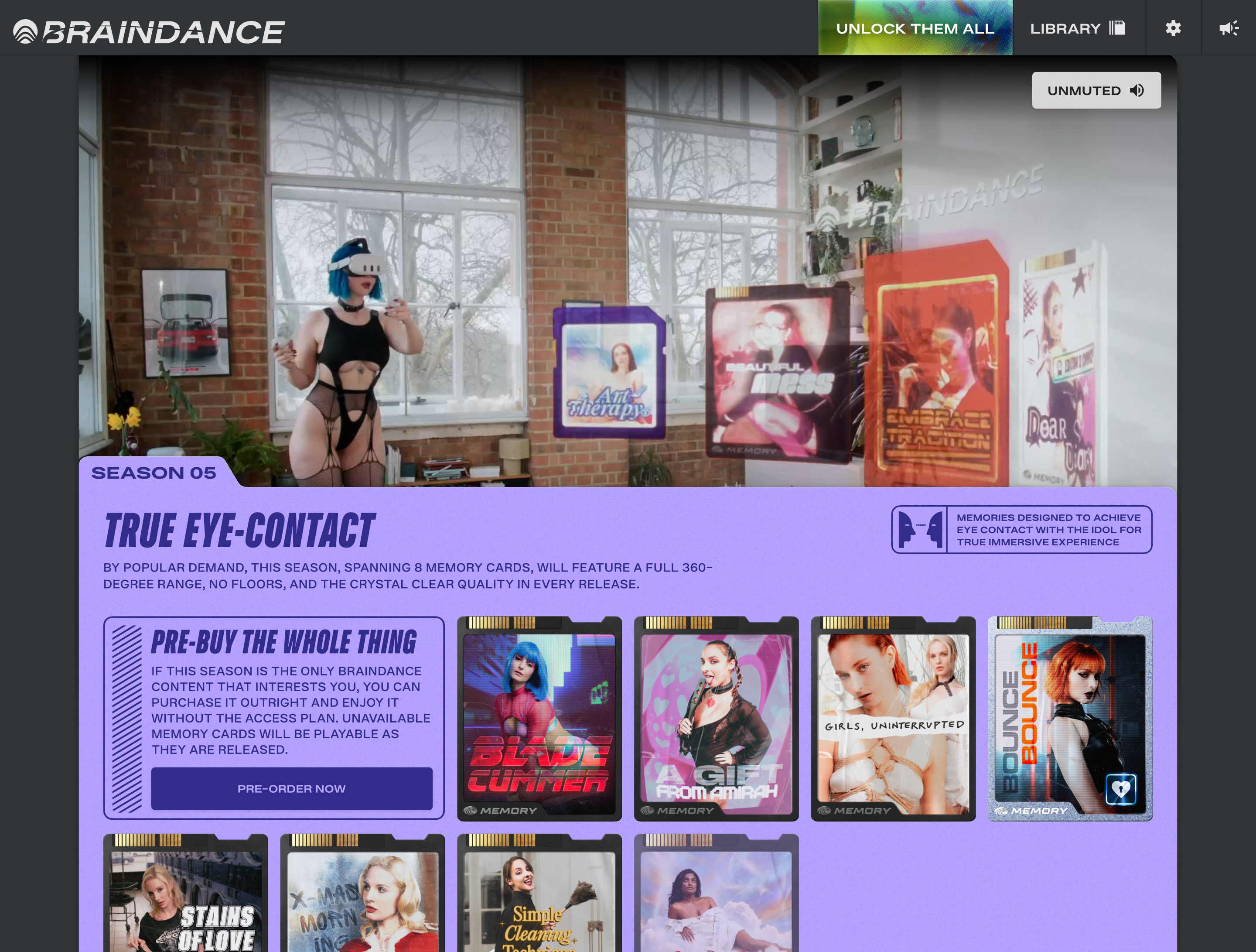 Braindance UI with neon accents, glitch animations and metallic design